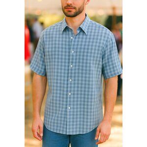 Men's 100% Cotton Short Sleeve Button Down Shirt Made in Italy